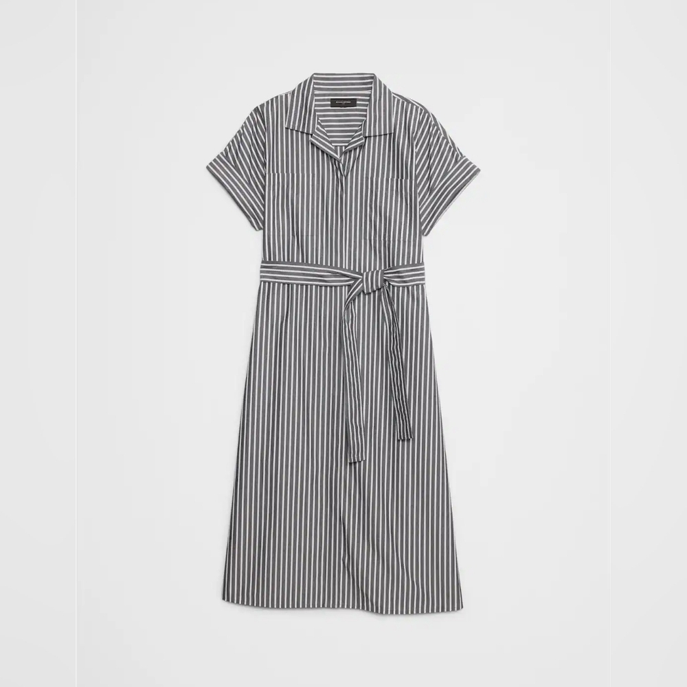 NWT - Banana Republic Cotton Grey Stripe Midi Shirtdress - Size M